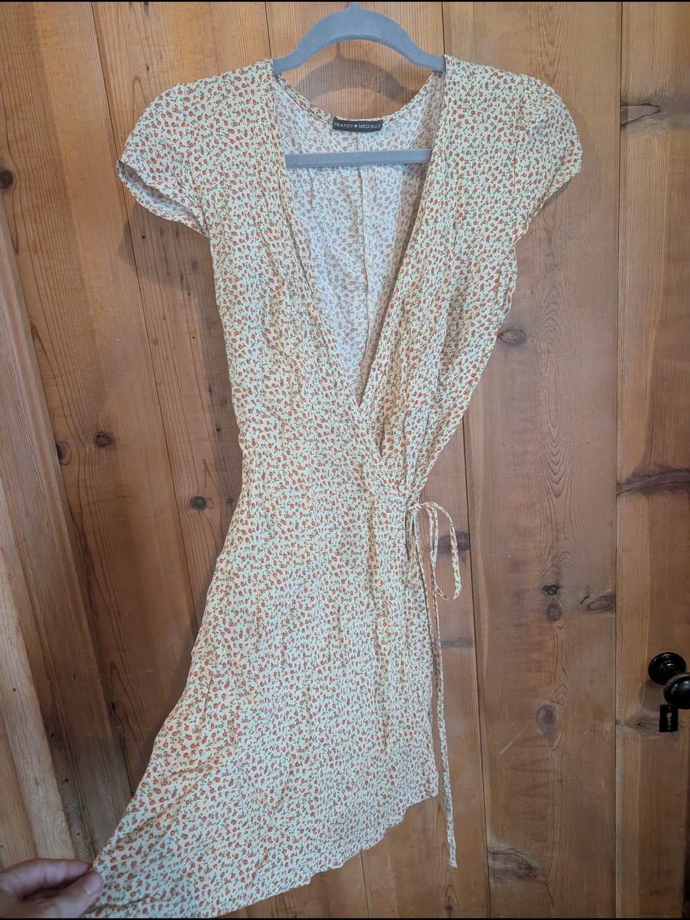 Brandy Melville Cream Midi Wrap Dress with Red Floral Print